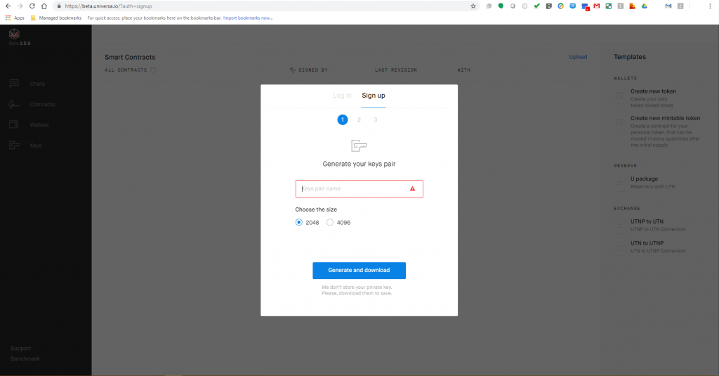 Universa Creating an account