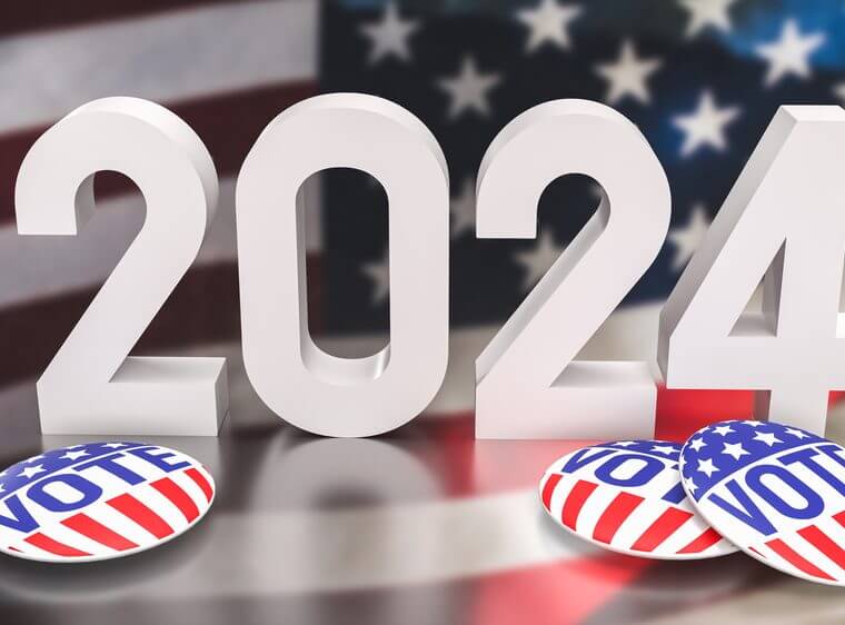 The Usa flag and 2024 for vote concept 3d rendering