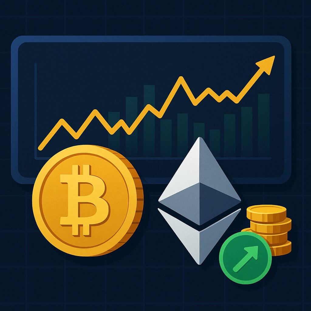 Bitcoin en Ethereum koersen stijgen licht, volume blijft laag
