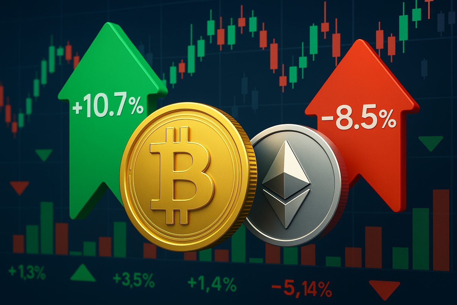 Bitcoin daalt licht, Dogecoin stijgt met 5% op een volatiele crypto dag