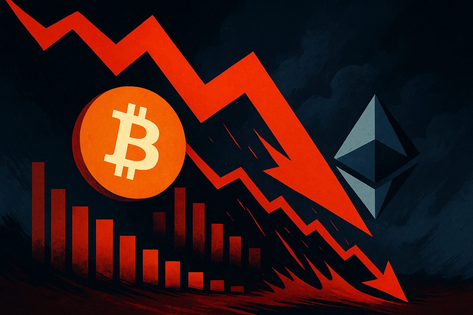 Bitcoin en Ethereum kelderen, altcoins als Solana, ETH en DOGE volgen
