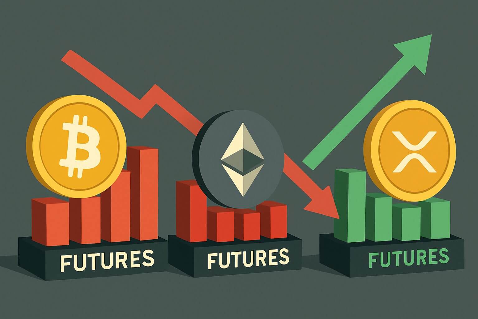 Traders dumpen BTC en ETH futures en stappen massaal in XRP