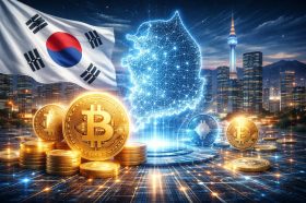 The flag of South Korea with crypto symbols