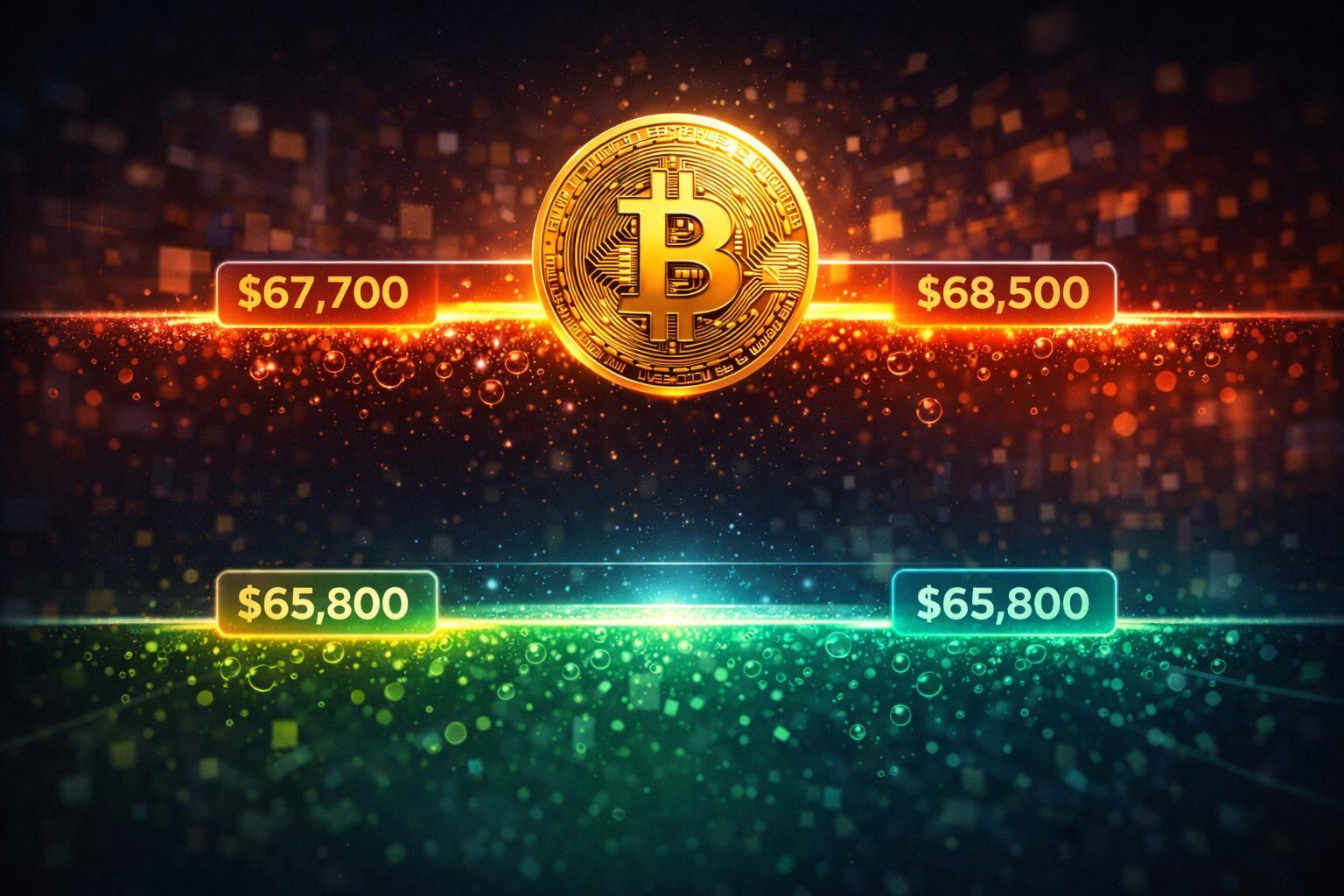 BTC koers klem tussen liquiditeitszones rond $66K