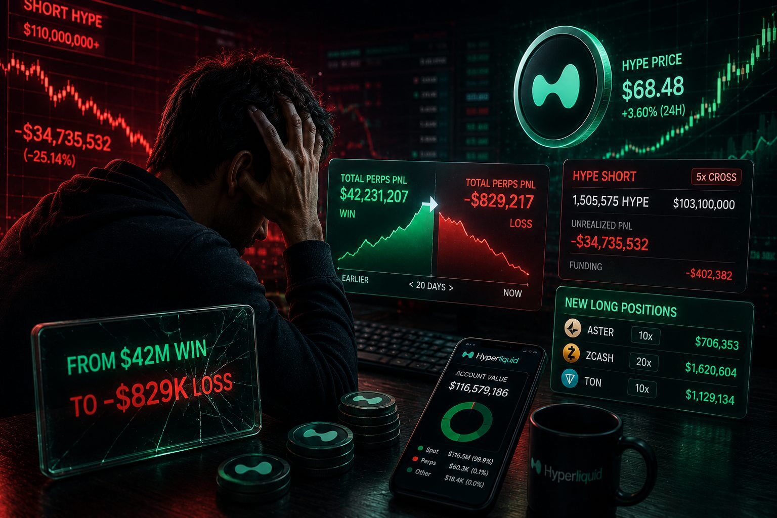 Trader verliest $42 miljoen winst door short op Hyperliquid