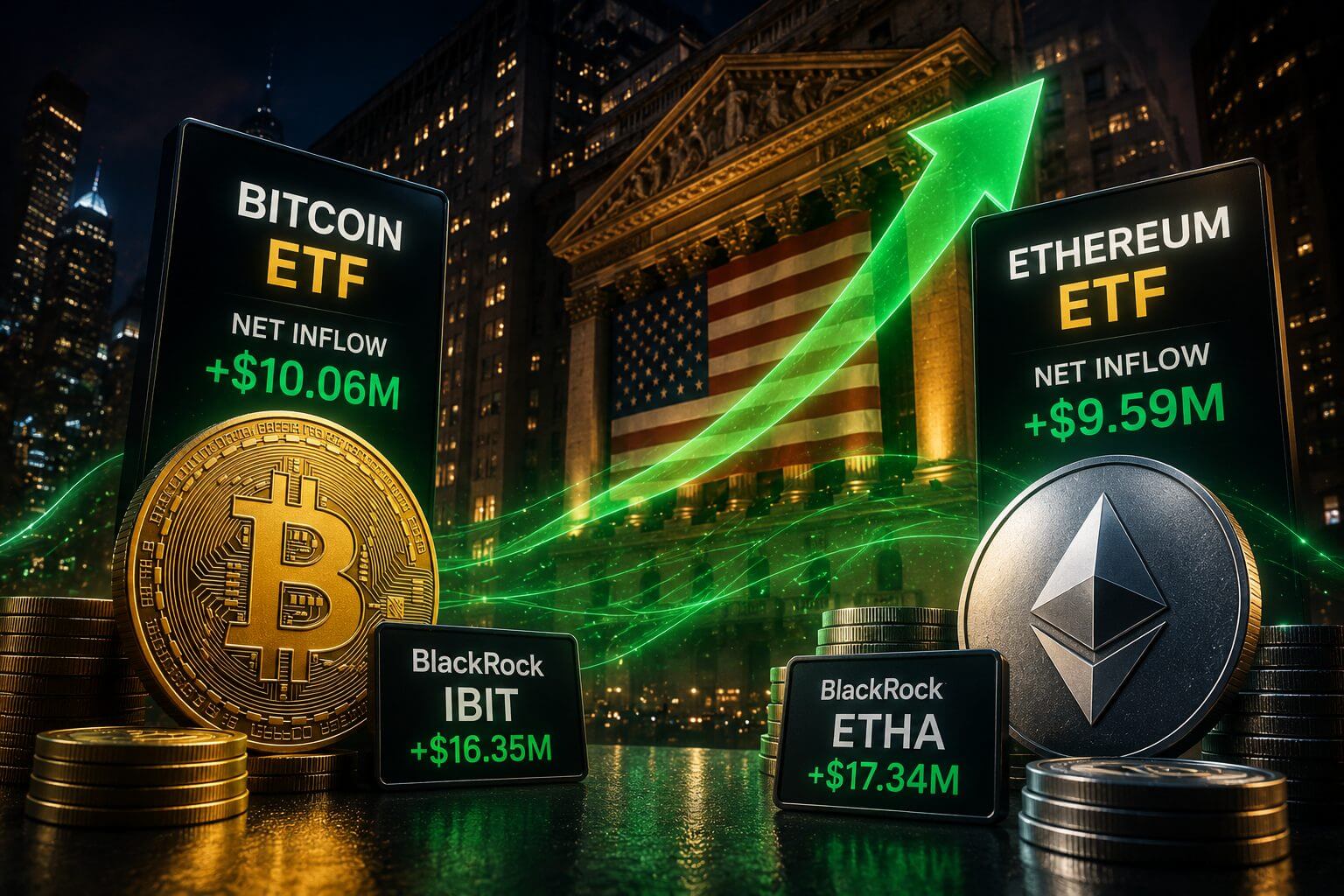 Bitcoin en Ethereum ETFs trekken samen ruim $19 miljoen aan