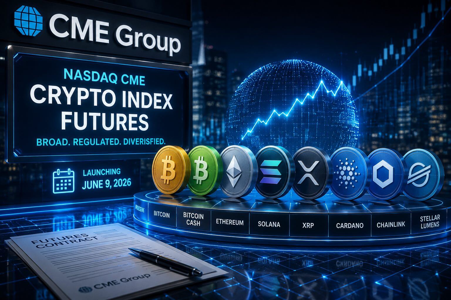 CME Group lanceert Nasdaq crypto index futures met acht coins