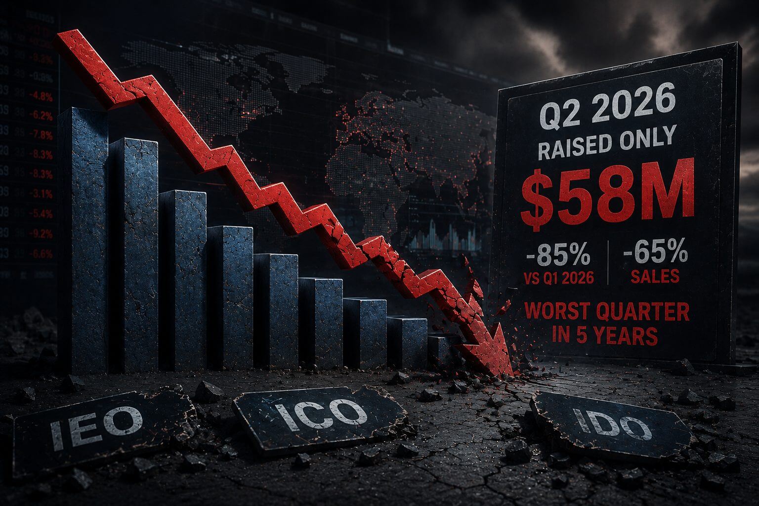 ICO en IDO markt zakt naar dieptepunt in Q2 2026