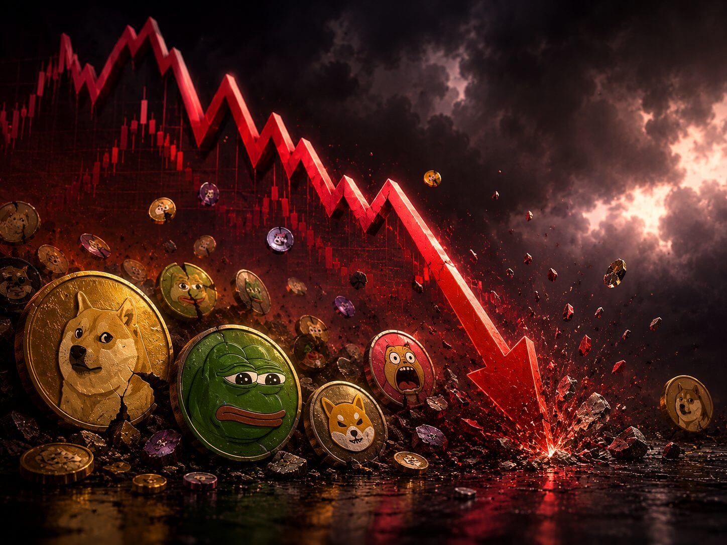 Memecoin marktwaarde keldert 81,9% vanaf piek van $135 miljard